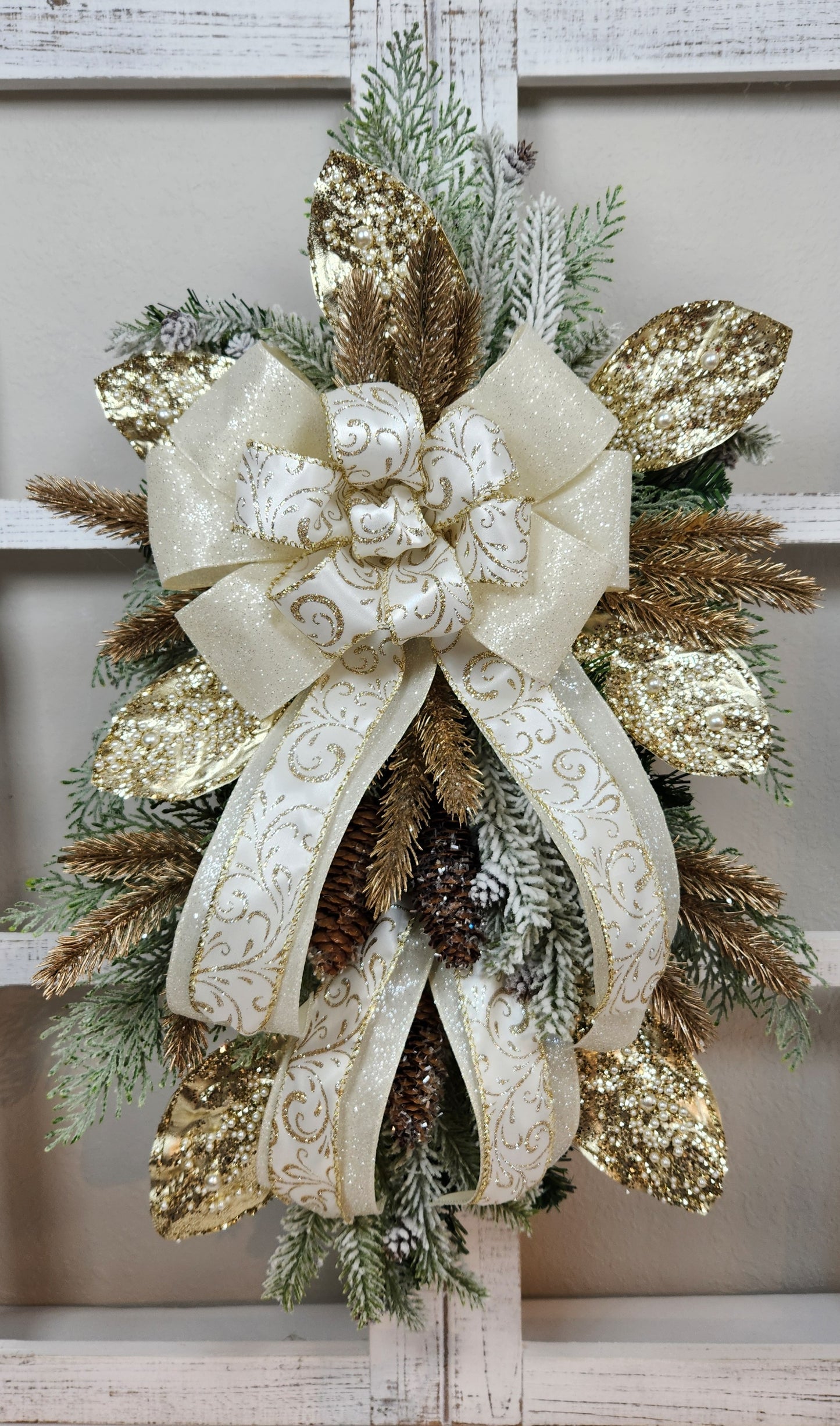 Christmas Gold and White Swag