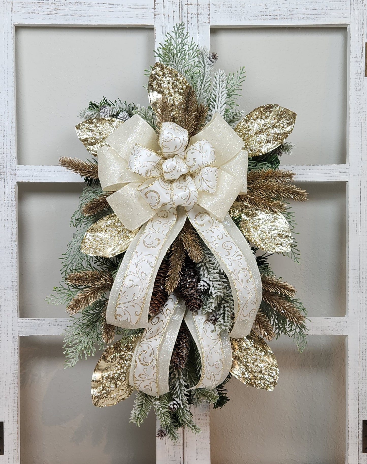 Christmas Gold and White Swag