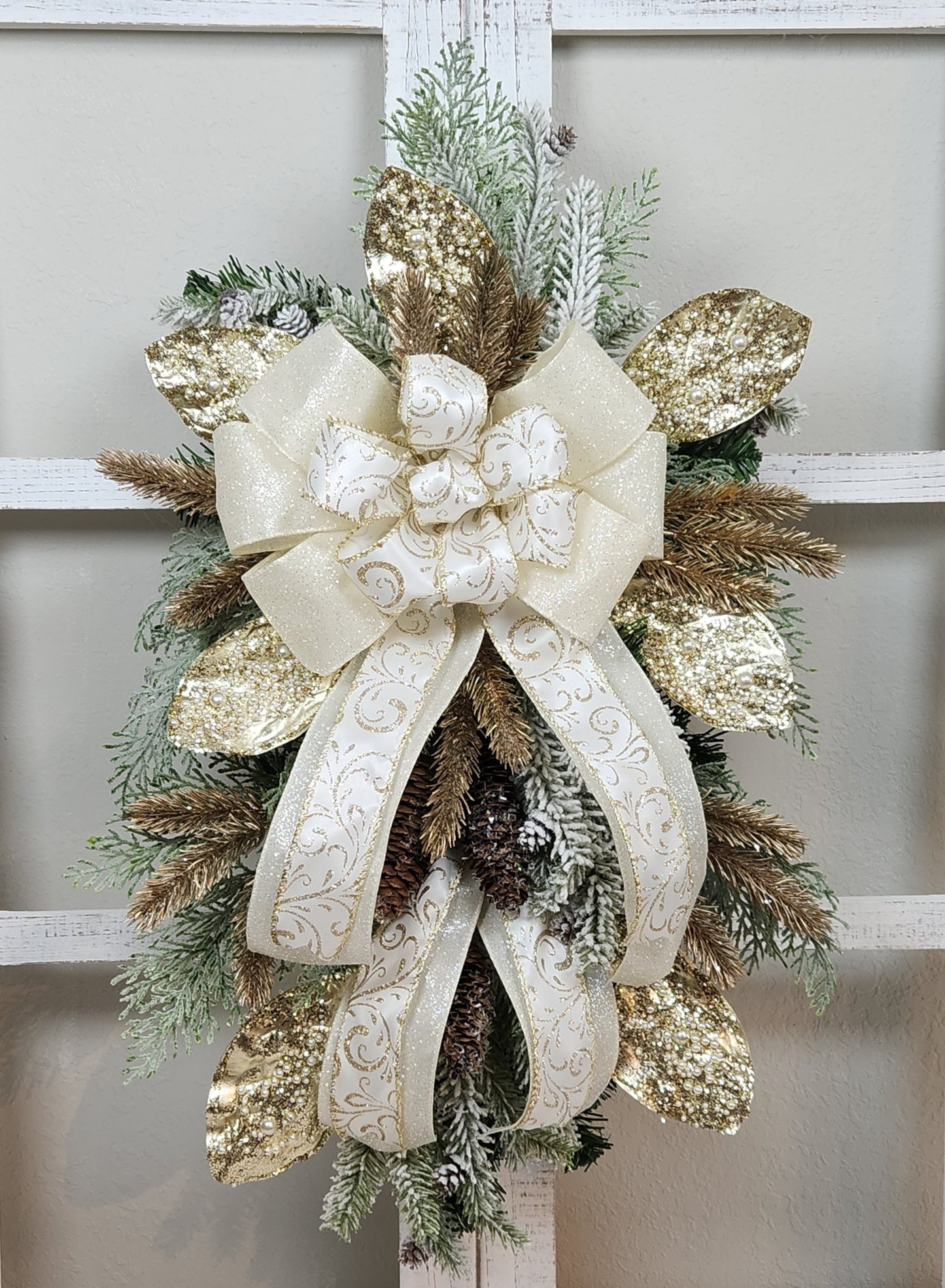 Christmas Gold and White Swag