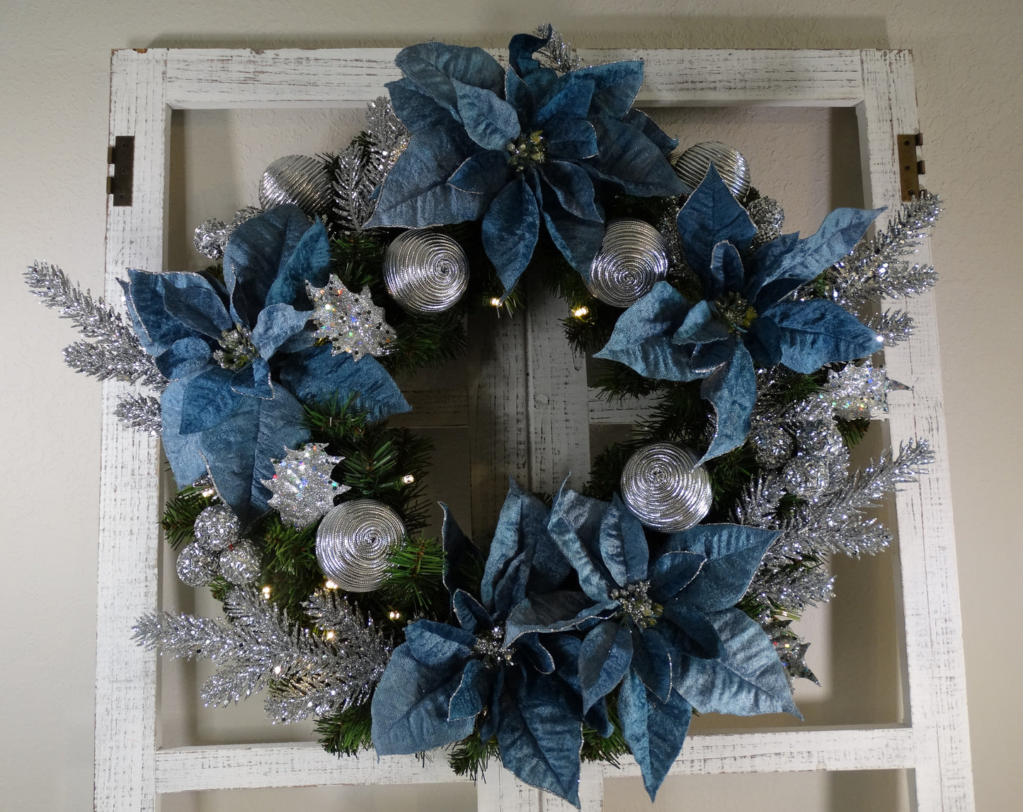 Blue Poinsettia Wreath