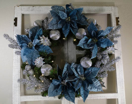 Blue Poinsettia Wreath